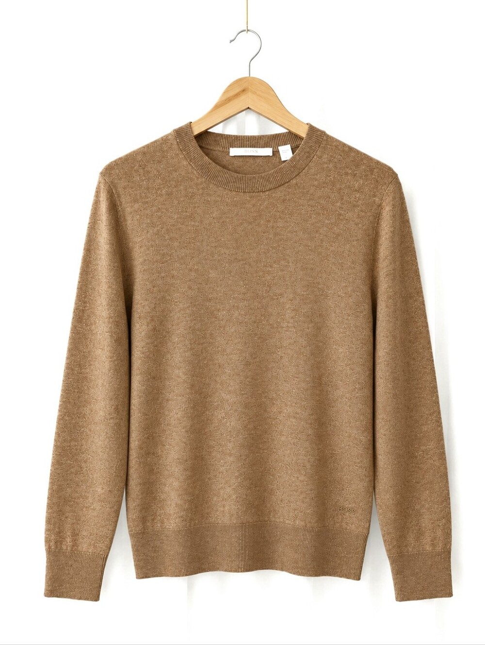 Hugo Boss Heathered Camel Tan Silk Cashmere Luxury Knit Modern Classic Sweater
